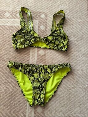 Neon Yellow Snake-Print Bikini Set - Women